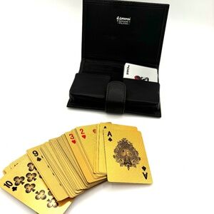 G. Lorenzi Milano Gold & Silver Playing Cards in Saffiano Leather Case